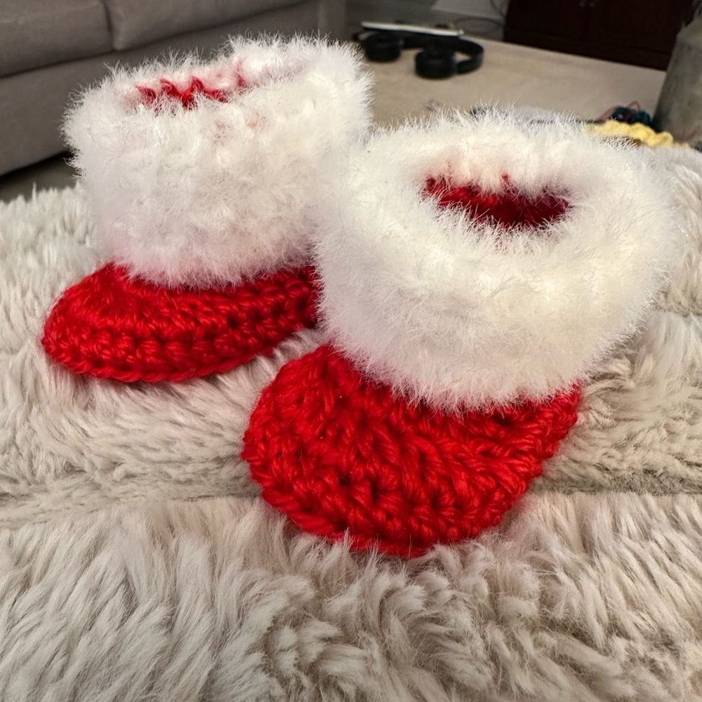Cozy Red and White Knit Baby Booties